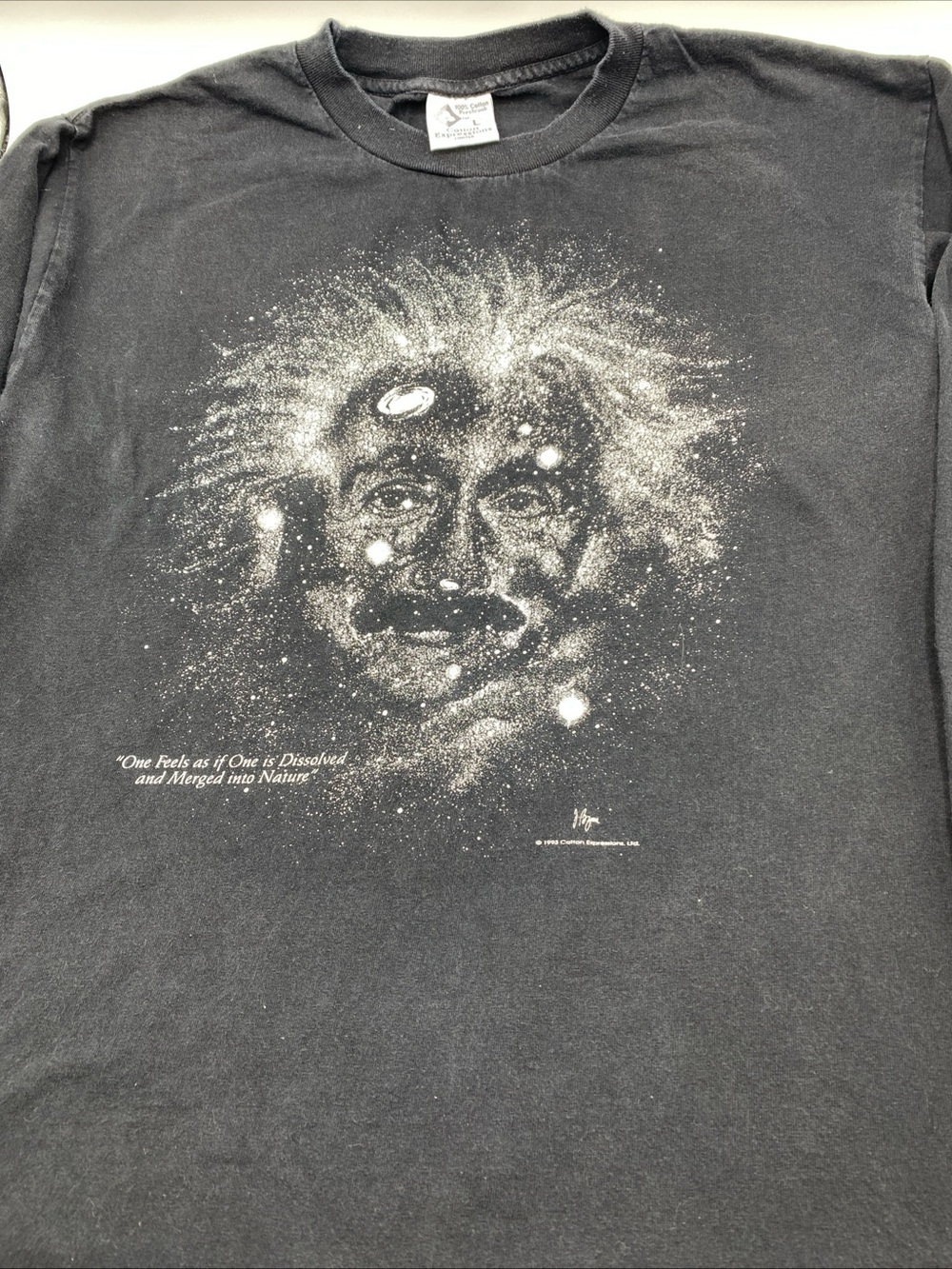 Vintage 90s Albert Einstein Glow In The Dark Graphic Long Shirt Black Large
